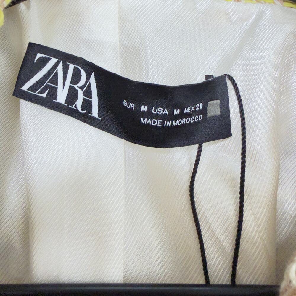 NWT Zara Textured Crop Blazer Yellow & Brown Plaid Pocket Chic Preppy Size M - Picture 6 of 9